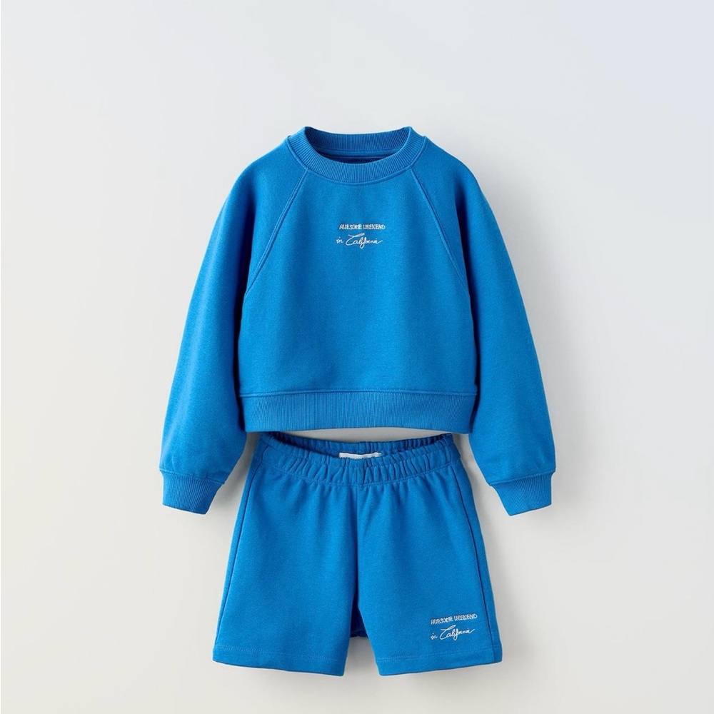 ZARA PLUSH SWEATSHIRT AND EMBROIDERED SHORTS MATCHING SET KIDS SIZE 6